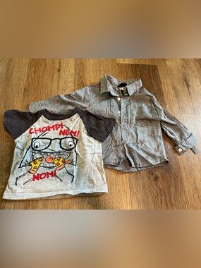 Little Rebels, Short Sleeve Shirt and Long Sleeve Button Down, Pizza, 18 months